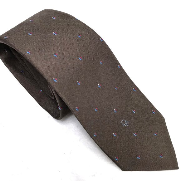 New Auc Christian Dior embroidered brown tie